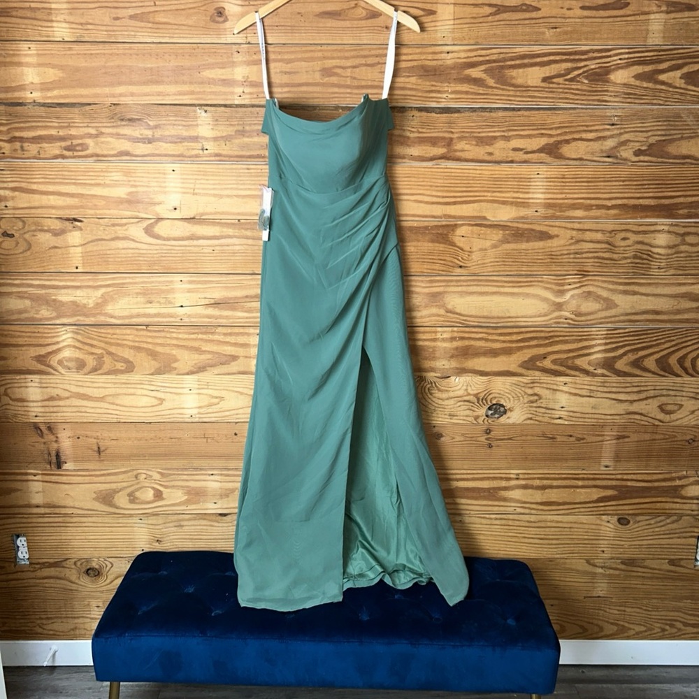Azazie Sage Green Cowl Neck Slip Maxi Dress